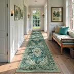 Area Rugs 2'x9' Runner Rug Non Slip Washable for Kitchen Hallway Bedroom Beside Laundry Room Bathroom Rug, Floor Carpet, Dark Blue Vintage