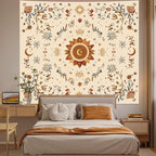 Apdidl Boho Sun Floral Tapestry Wall Hanging Bedroom Aesthetic, Bohemian Vintage Moon Girl Room Decor Tapestries, Cute India Hippie Outdoor Wall Covering for Living Room Dorm (51"X60")