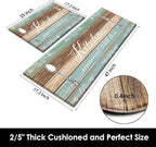 Arttown Teal Farmhouse Anti-Fatigue Kitchen Rug Set of 2 Brown Knife Fork Rustic Vintage Cushioned Floor Standing Mat Waterproof Non-Slip Kitchen Mat and PVC Ergonomic Comfort Foam Rug