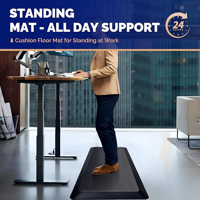 FEATOL Anti Fatigue Mat for Standing, 9/10 Extra Thick Ergonomic Standing Desk Mat, Comfort & Durable Memory Foam Standing Mat at Home,Office All Day (24" x 36", Black, 1PC)