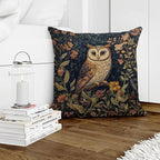 YOU FOUND ME William Morris Abstract Vintage Floral Velvet Owl Design Throw Pillow Covers Home Decor, Retro Art Decor Pillowcase Cushion Cover for Bed Sofa Living Room, Square 18x18inch (Brown-Owl)