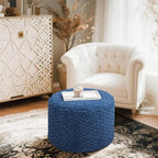 Round Pouf Ottoman 20 x 20 x 14 Inches Boho Poof Home Decor Floor Pouffe Ottoman Foot Rest for Couch Sofa Bean Bag Chairs Living Room Bedroom (Royal Blue)