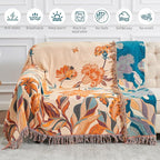 Boho Throw Blanket for Bed-100% Cotton Soft Breathable Farmhouse Decor Boho Quilt for Sofa (Flowers Tulips, 80"x90")