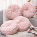 4 Pcs Round Throw Pillows 15 Inch Decorative Velvet Pleated Pumpkin Pillows Boho Floor Pillow with Center Button for Living Room Couch Chair Bed Sofa Home Decoration (Light Pink)