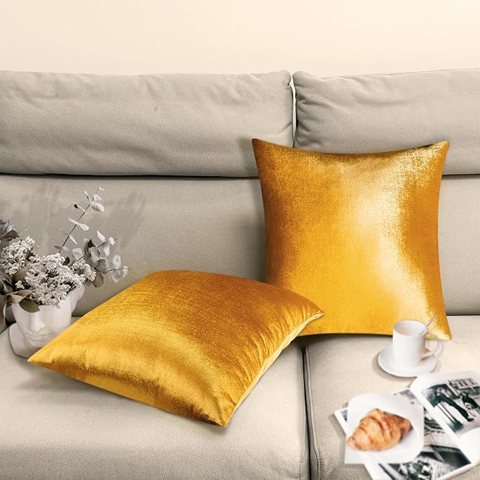 2 Pack 20x20 Pillow Cover Velvet Pillow Covers, Square Throw Pillow Covers for Living Room Decorations Throw Pillow Case, Throw Pillow Cover Cushion Cover for Home Sofa Bedroom Car, Dark Gold