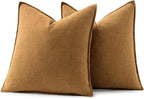 MIULEE Decorative Linen Euro Sham Pillow Covers 22x22 Inch Hazel Boho Farmhouse Neutral Couch Throw Pillows for Bed Pack of 2 Accent Modern Pillowcase Sofa Livingroom Home Decor