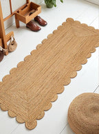 MDS 1 PC Handwoven Braided Jute Area Rug 2ft x 8ft Rectangle Scalloped Edge, 100% Natural Jute Rustic Farmhouse Reversible Accent Rug for Bedroom Living Room Hallway Entryway Office Kitchen (2' x 8')