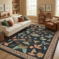 Mushroom Washable Rugs 5x7 for Living Room Low-Pile Whimsical Cottage Core Insect Bug Butterfly Funky Dark Gothic Decor for Bedroom Nursery Dining Room Black Brown