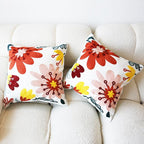 Embroidered Throw Pillow Cover Boho Floral Pillow Covers for Couch Sofa 3D Big Flowers Bohemian Pillow Covers Red Blush Yellow Botanical Leaves 2PCS Pillowcase Covers 18x18 Inch