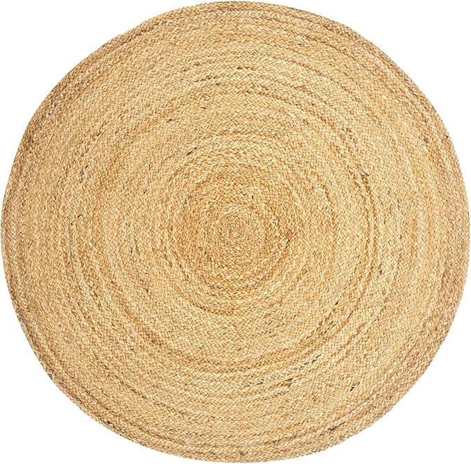 Jute Braided Area Rug, 6 feet Round, Stain Resistance Artisan-Crafted Natural Boho Area Rug,Tailored for Entryways, Living Room, Bedroom, Farmhouse Vintage Interiors, Reversible Design