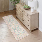 Lahome Sylvie Boho Hallway Runner Rug 2x6,Floral Kitchen Runner Rugs Non Skid Washable,Super Soft Indoor Throw Carpet for Girls Bedroom Bedside Bathroom Laundry Room, Pink/Multi