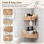 GRANNY SAYS 2 Pack Wicker Corner Shower Caddy Hanging, Shower Shelf for Inside Showers, Adhesive Shelves for Bathroom Organizers and Storage, Bathroom Shelves Wall Mounted for Home Decor, Natural