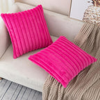 ZLINA Set of 2 Hot Pink Faux Fur Decorative Throw Pillow Covers Fluffy Striped Pillowcase Cushion Covers 20 x 20 Inch Decor Sofa Couch Bedroom