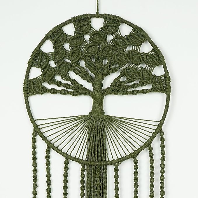 Large Tree of Life Dream Catchers, Macrame Wall Hanging, Boho Woven Tapestry, Macrame Wall Decor Art for Adults Boys Girls Bedroom Wedding Party, Festival Blessing Gift (Green & Brown)
