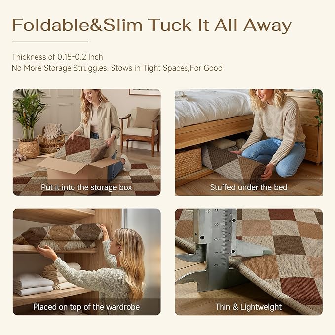 2x3 Checkered Easy Jute Kitchen Front Doormat Non Slip Washable Neutral Area Rug Diamond Non Shedding Low Pile Brown-Beige Checkerboard Floor Carpet for Farmhouse Entryway Porch Doorway