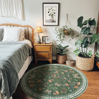 Mushroom Insect 4ft Round Rug Washable Non-Slip Soft Ultra-Thin Small Boho Circle Carpet for Entryway Kitchen Bedroom Nursery Dining Room Green