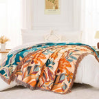 Boho Throw Blanket for Bed, 100% Cotton Soft Rustic Quilt Fall Blanket, 80" 90" Floral Printed Farmhouse Decor Bed Blankets, All Season Rustic Reversible Bohemian Throw Quilt