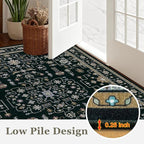 Area Rugs 10x12 Living Room Rug: Washable Rug Soft Vintage Boho Medallion Carpet Indoor Floor Non-Slip Stain Resistant Large Carpets for Bedroom Dining Room Farmhouse Nursery Home Office Black