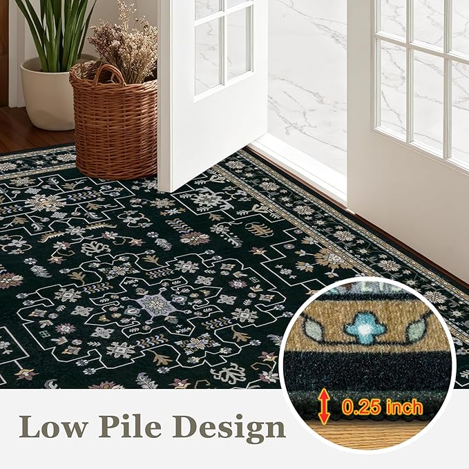 Area Rugs 10x14 Living Room Rug: Washable Rug Soft Vintage Boho Medallion Carpet Indoor Floor Non-Slip Stain Resistant Large Carpets for Bedroom Dining Room Farmhouse Nursery Home Office Black