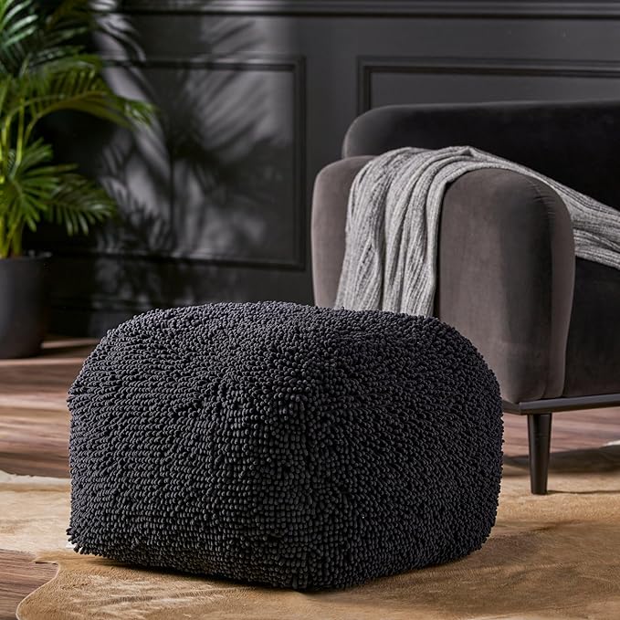 Foamma Pouf Ottoman 20" 20"x14", Charcoal - Square Ottoman Foot Rest for Living Room and Bedroom, Spongy Pouf Footstool with Microfiber Chenille Cover, Foot Rest for Couch with Removable Cover