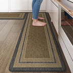 KIMODE Anti Fatigue Mats for Kitchen Floor 17.3"x29"+17.3"x59", Farmhouse Kitchen Rugs Sets of 2, Memory Foam Kitchen Mat for Floor, Comfort Standing Mats for Laundry Office Sink Desk Grey/Brown