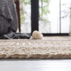 SAFAVIEH Natural Fiber Collection Area Rug - 6' Square, Natural & Ivory, Handmade Stripe Jute, Ideal for High Traffic Areas in Living Room, Bedroom (NF887A)
