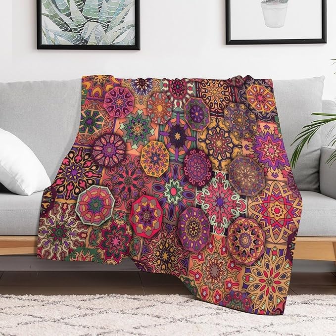 Mandala Indian Bohemian Throw Blanket Paisley Purple Floral Boho Abstract Tribal Blanket for Sofa Bed Couch Chair Or Dorm 30"x40"