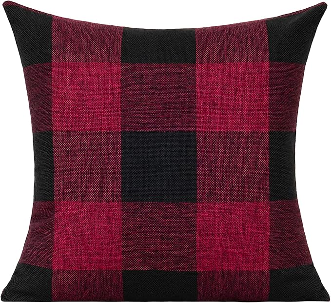 VAKADO Red and Black Christmas Buffalo Plaid Throw Pillow Covers Rustic Retro Check Cushion Cases Home Decor Farmhouse Decorative for Couch Bed Sofa 18x18 Set of 2