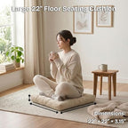 Floor Pillow for Sitting, Large Velvet Floor Seating Cushion for Adults, Tufted Big Pillow for Meditation, Yoga & Living Room, Machine Washable, 22x22 Inch, Beige