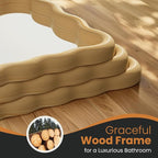 Bathroom Mirror for Wall, 20"x30" Boho Wavy Wood Mirror Large Full Length Decorative Mirror with Tempered Glass, Natural Wooden Frame Vanity Mirror for Bedroom, Living Room, Entryway