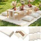 Extra Large Outdoor Boho Picnic Blanket 91'' x 71'' Cream White Table Runner 6 Throw Pillow Cover Woven Cotton Yarn Oversize Beach Blanket Washable for Picnic Camp Wedding