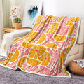 Boho Abstract Colorful Floral Throw Blanket, Vintage Retro Patchwork Orange Pink Flower Botanical Geometric Aesthetic Groovy Flannel Throw Blanket for Chair Bed Sofa Couch, 60X70IN