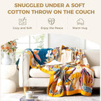 Boho Throw Blanket for Bed 100% Cotton Soft Lightweight Quilt Floral Butterfly Embroidery Home Decor Spring Bed Blankets,98"x98" All Season Reversible Blankets for Sofa Couch Chair