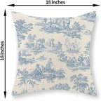 French Country Pillow Covers 18x18 Set of 2 Vintage Baby Blue Toile Throw Pillows Outdoor French Country Decorative Pillowcase Rustic Cottage Farmhouse Cushion Case for Couch Living Room Decor