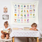 WARDOS Alphabet Nursery Inspirational Tapestry, Boho Kids Tapestry Wall Hanging, ABC Alphabet Inspirational Educational Wall Blanket Decor for Toddler Kids Room Nursery Playroom Classroom, 50x60 Inch