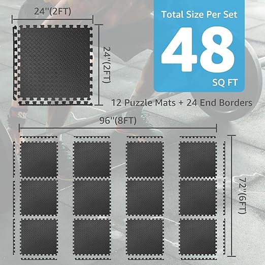 Art3d 48 Sq.Ft Eva Puzzle Exercise Mats, 1/2" Thick Foam Interlocking Tiles for Flooring, Workout, Gym Equipments, Pack of 12