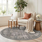 4ft Circle Rug, Soft Round Rug, Washable Non Slip Boho Area Rug for Living Room, Bedroom, Dining Room, Entryway, Round Rugs for Home, Patio, Office, Kids Room, Coral(Grey/Taupe)