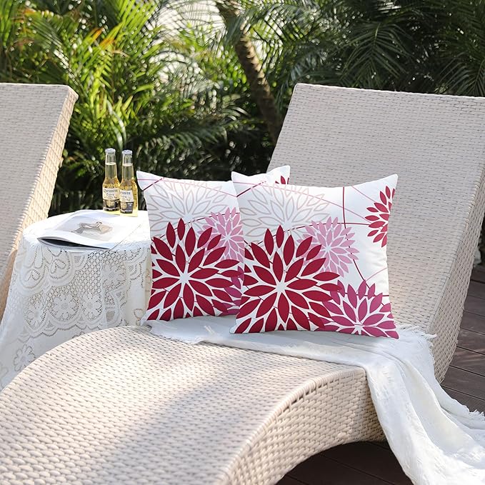 DFXSZ Shades of Pink Floral Pillow Covers 18x18 Set of 2 Outdoor Waterproof Decorative Throw Pillows Summer Pillow Covers Polyester Cushion Case Decor for Couch Patio Funiture Garden Porch 011F18