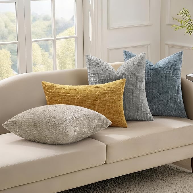 decorUhome Light Brown Chenille Throw Pillow Covers 20x20 Set of 2 Textured Soft Cozy Slubby Couch Pillow Covers Modern Farmhouse Boho Decorative Pillow Cases for Bed Sofa Living Room
