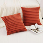 Pallene Faux Fur Plush Fall Throw Pillow Covers 18x18 Set of 2, Luxury Soft Fluffy Striped Decorative Pillow Covers for Sofa, Couch, Living Room, Rust