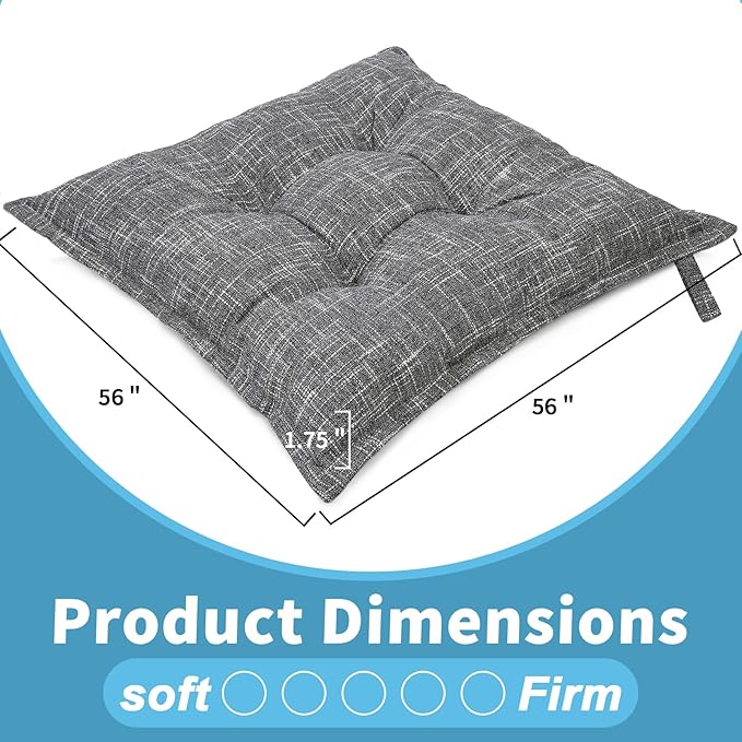 SINSOSSO Large Floor Pillow 22", Thickened Bite-Size Memory Foam Square Non-Slip Cushion for Office Back Support/Indoor Yoga/Chair Seat, Fashionable Color-Blocked Fabric & Washable, Light Gray, 1 PCS