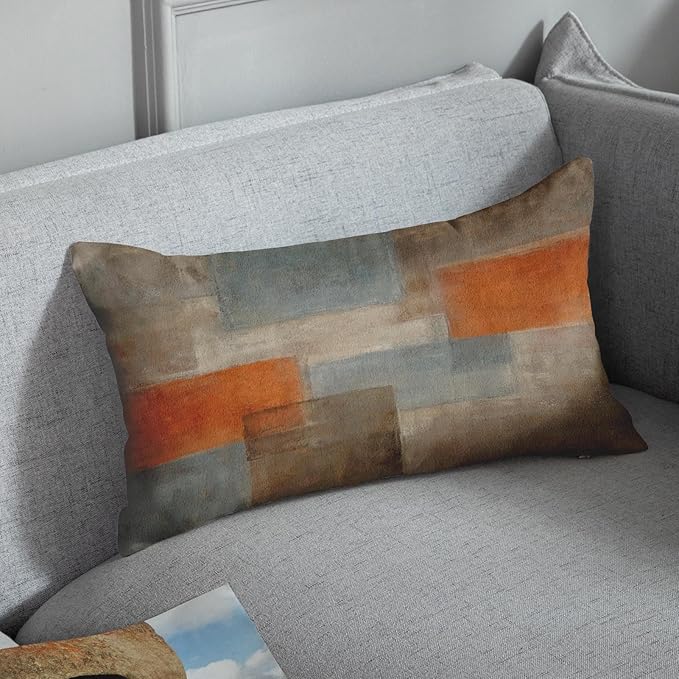 Britimes Throw Pillow Covers Modern Home Art Decor, 12 x 20 Inches Set of 2 Pillow Cases Decorative, Abstract Oil Painting Pillowcases for Bedroom, Living Room, Grey Orange