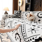 VClife Bohemian Couch Cover Aztec Geometric Chenille Sofa Cover for Sectional Couch - Black and White Zigzag Pattern Sofa Slipcover for 2 Cushion Couch Sofa 71" X 118"
