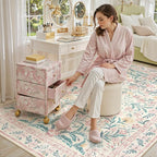 Lahome Sylvie Pink Washable Rugs for Bedroom Girls 6x9, Boho Floral Living Room Rugs Non-Slip, Soft Low-Pile Nursery Carpet for Dining Room Kids Dorm Decor, Blush