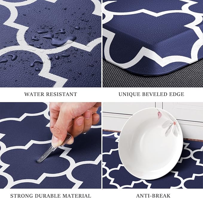 WISELIFE Kitchen Runner Rugs Anti-Fatigue mats - 4/5 Inch Non Slip Waterproof Ergonomic Comfort Mat for Kitchen, Floor Home, Office, Sink, Laundry (17.3"x 39",Blue)