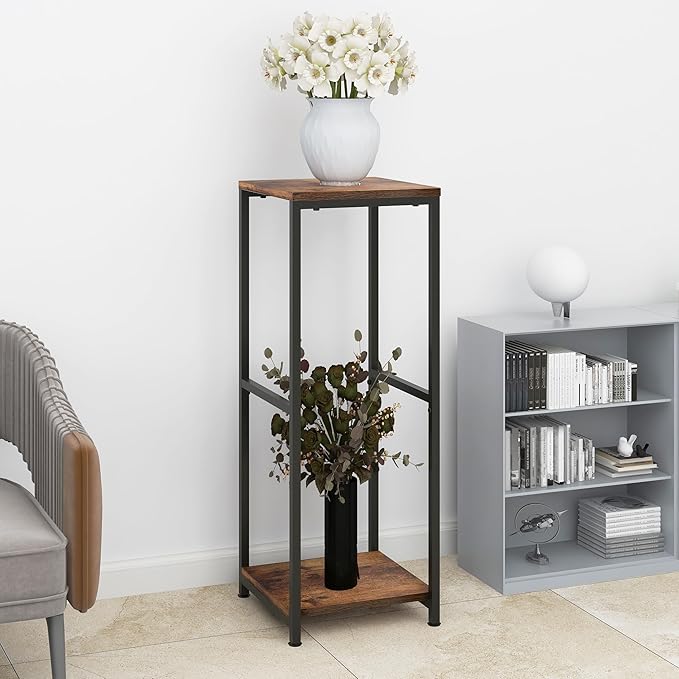 32 inch Tall Metal Wood Plant Stand, Tier Potted Plant Shelf for Indoor, Flower Pot Holder for Corner Living Room Patio Balcony Garden, Kitchen and Bathroom Display Rack, Brown