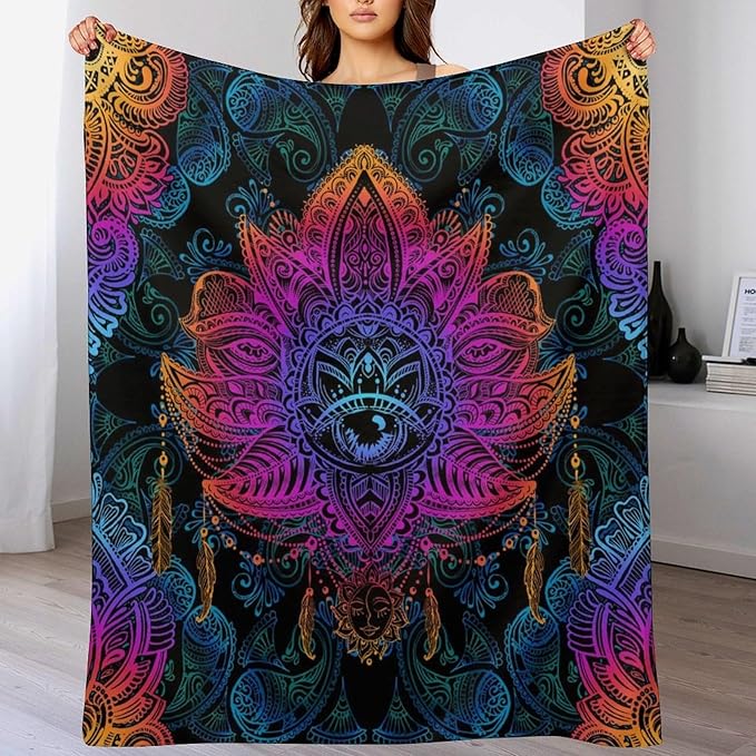 Mandala Boho Throw Blanket Colorful Floral Bohemian Blanket for Sofa Bed Couch Chair Or Dorm 30"x40"