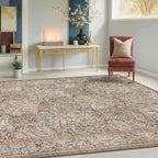 Dining Room Rugs for Under Table - 6x8 Washable Moss Green Area Rug for Living Room, Low Pile Non-Slip Floor Carpet for Bedroom - Vintage Olive Taupe Design & Stain Resistance