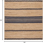 SAFAVIEH Natural Fiber Collection Area Rug - 6' Square, Natural & Navy, Handmade Stripe Boho Farmhouse Rustic Braided Jute, Ideal for High Traffic Areas in Living Room, Bedroom (NFB262N)