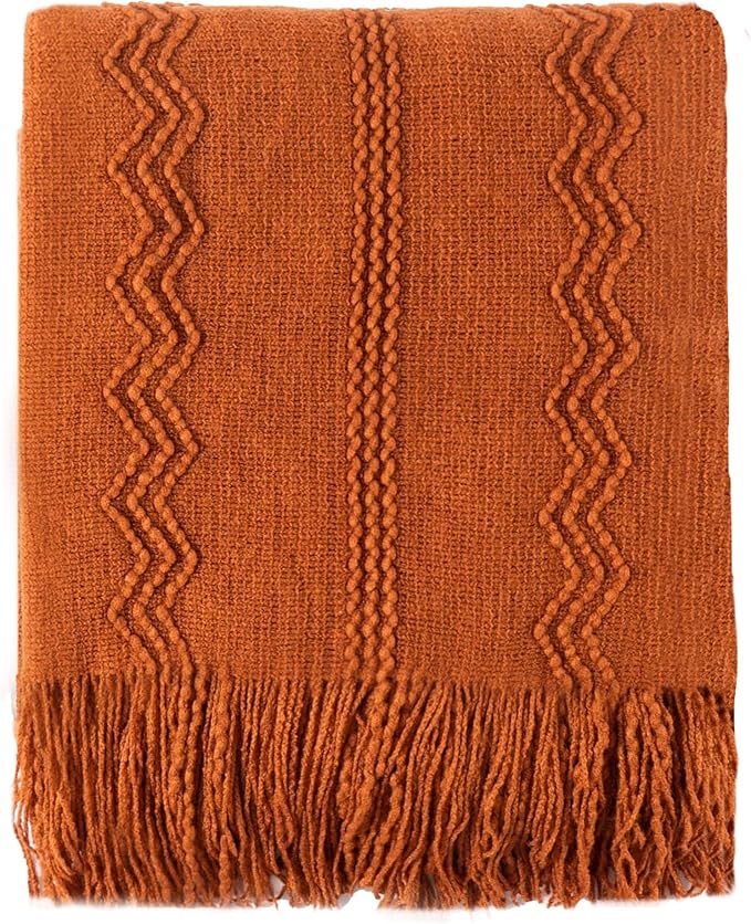 BATTILO HOME Fall Decor Caramel Throw Blanket for Couch, Rust Orange Throw Blanket for Bed, Decorative Fall Throw for Sofa, 50"x60"